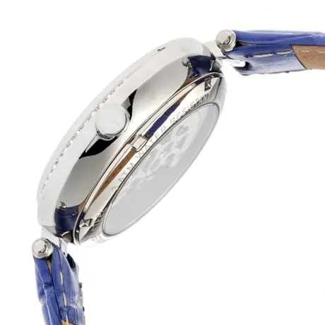 Empress - Montre automatique semi-squelette MOP avec bracelet en cuir Stella - Violet/Blanc
