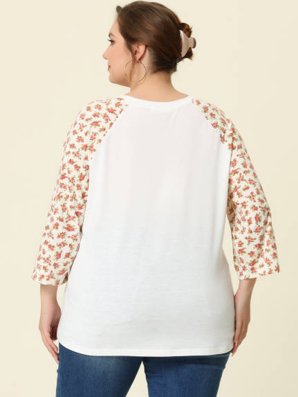 Agnes Orinda - T-shirt haut raglan fleuri à col en V