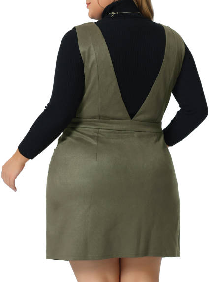 Agnes Orinda - V Neck Faux Suede Pockets Overall Dress