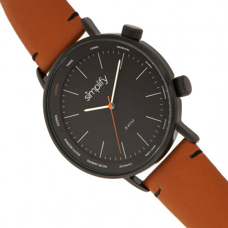 Simplify - The 3300 Leather-Band Watch - Dark Brown/Grey
