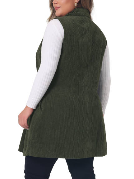 Agnes Orinda - Single Breasted Casual Corduroy Vest Jacket