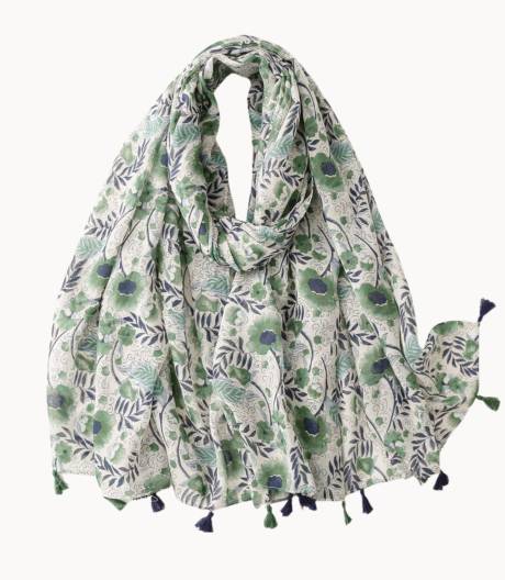 Botanical Blue and Green Tassel Scarf - Don't AsK