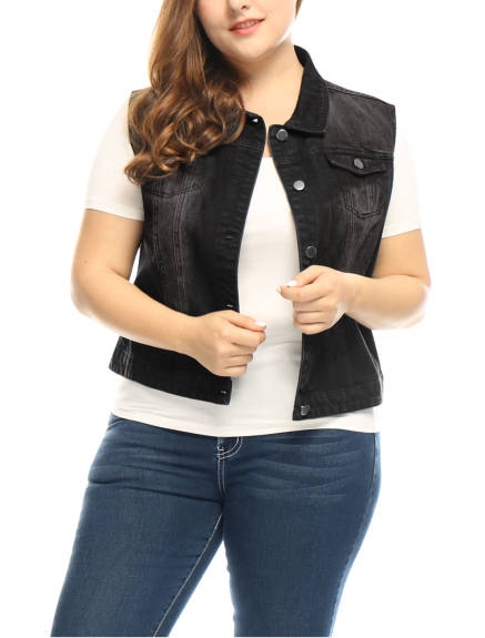 Agnes Orinda - Button Denim Vest with Chest Pockets