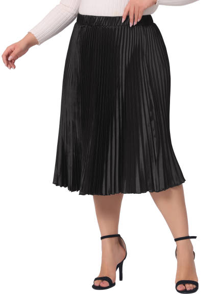 Agnes Orinda - Pleated Stretchy Waist Metallic Shiny Midi Skirt