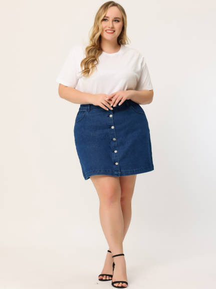 Agnes Orinda - Single-Breasted Button A Line Mini Denim Skirt