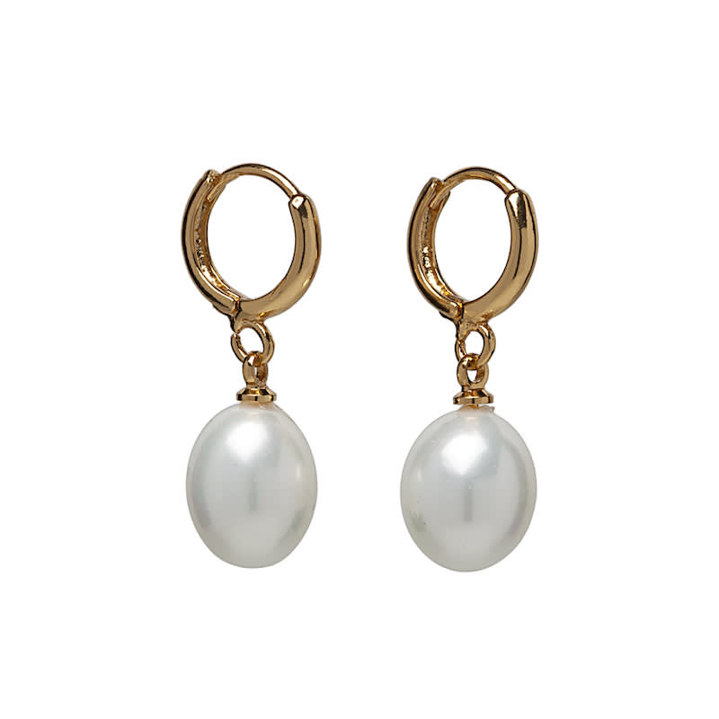 Imitation Pearl & Goldtone Huggie Hoop Earrings- Don't AsK