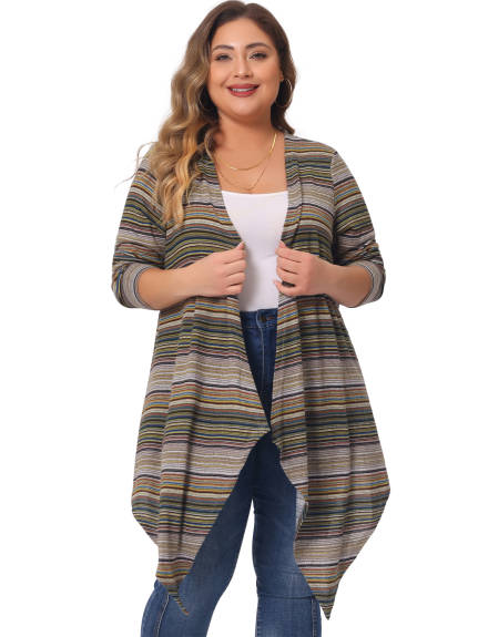 Agnes Orinda - Striped Boho Long Sleeve Polyester Causal Cardigan
