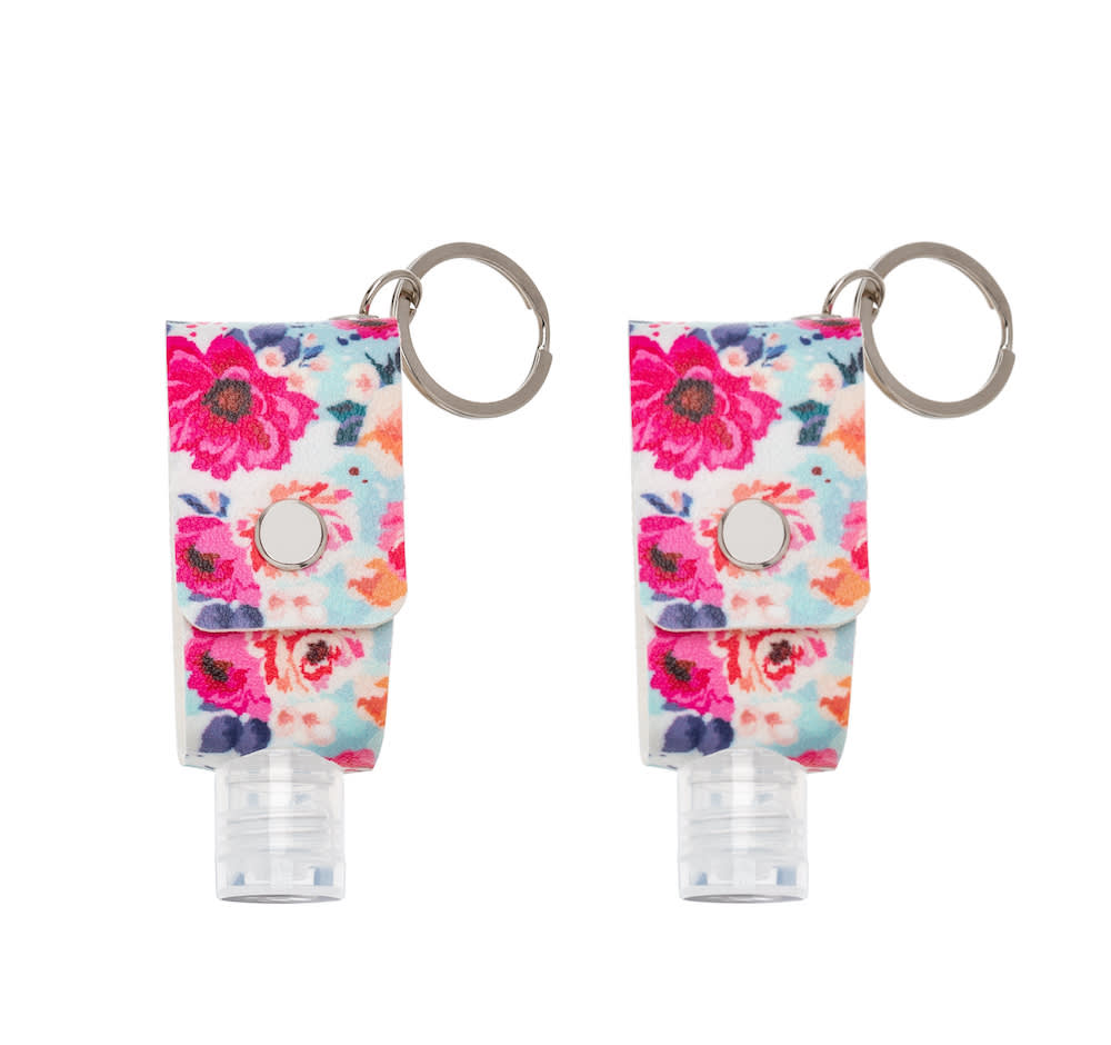 Porte-clés désinfectant pour les mains avec motif floral rose et flacon vide de 30 ml - Don't AsK