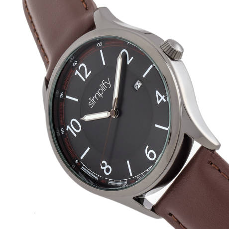 Simplify - The 6900 Leather-Band Watch w/ Date - Brown