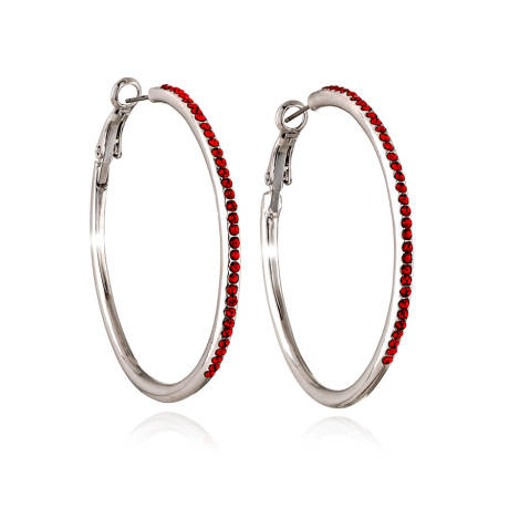 Silvertone Crystal Siam Red Pave Hoop Earrings by Callura