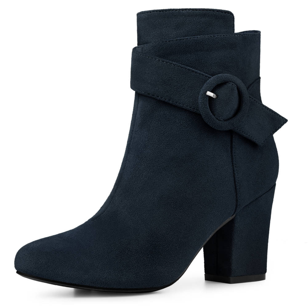 Allegra K Round Toe Side Zip Buckle Block Heel Ankle Boots Penningtons