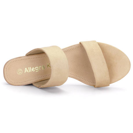 Allegra K - Block Heel Dual Straps Slide Sandals