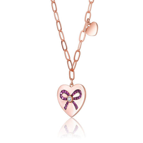 Rachel Glauber 18k Rose Gold Plated Bow Tie on Heart Shaped Pendant