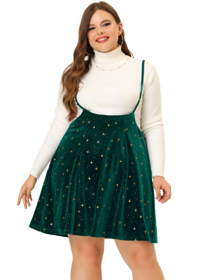 Agnes Orinda - Flared Gilding Star Velvet Suspender Skirt