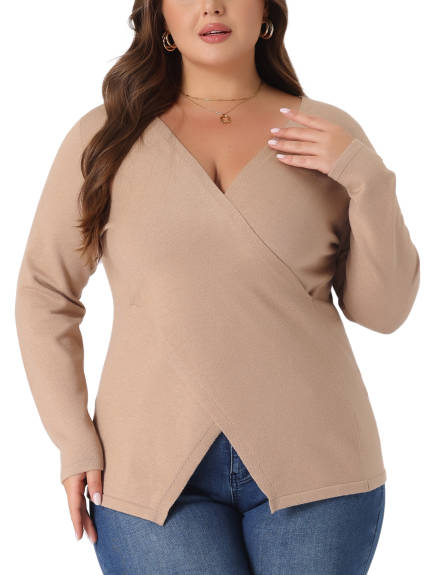 Agnes Orinda - Wrap V Neck Knit Curvy Pullover Sweaters
