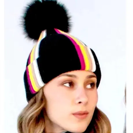 Mitchie's Matchings - Striped Knit Hat With Fox Pom
