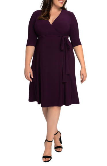 Kiyonna Essential Wrap Dress with 3/4 Sleeves (Plus Size)
