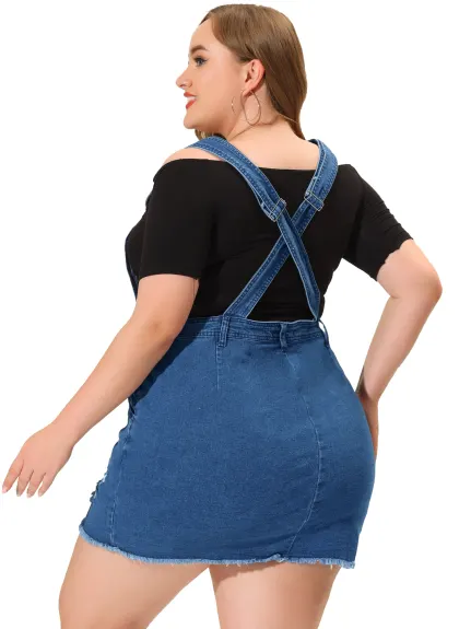 Agnes Orinda - Denim Suspender Mini Overall Dress