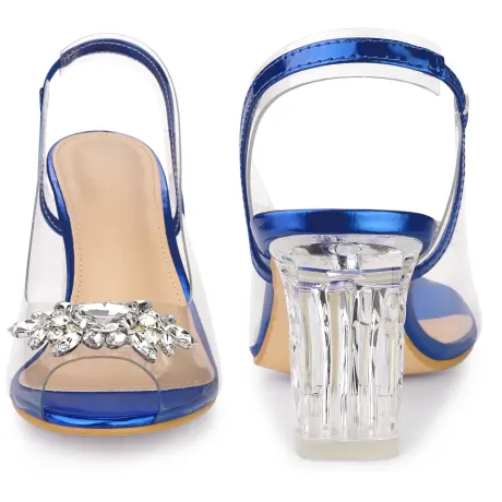Allegra K - Clear Slingback Rhinestone Peep Toe Sandals