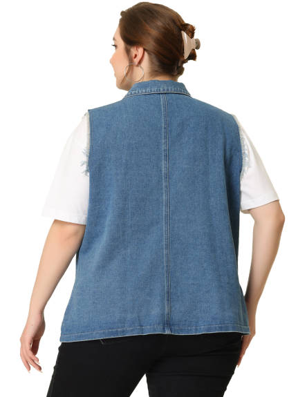 Agnes Orinda - Women Causal Button Denim Vest Jackets
