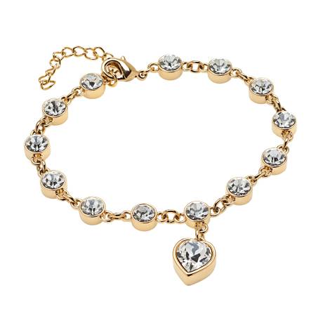 Goldtone Clear Crystal Heart Charm Bracelet by callura