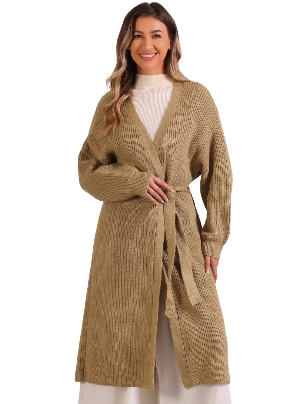 Allegra K Open Front Sweater Belted Long Cardigan Penningtons
