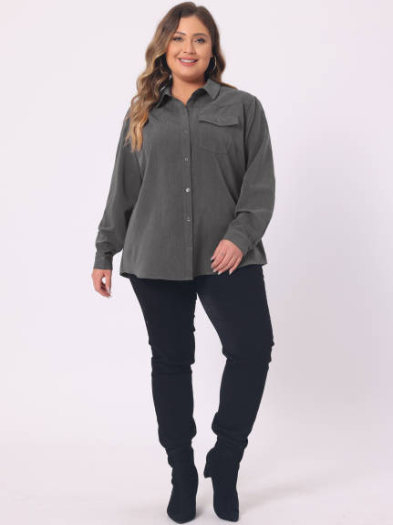 Agnes Orinda - Long Sleeve Chest Pocket Chambray Shirts