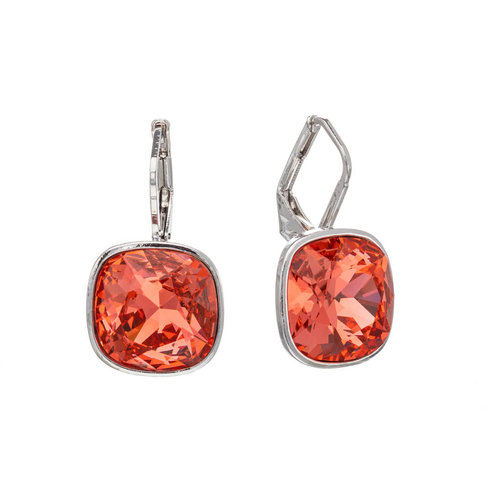 Padparadscha Cushion Cut Leverback Earrings made with Quality Austrian Crystals - MICALLA