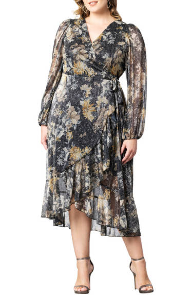Kiyonna Clara Sparkling Long Sleeve Wrap Dress (Plus Size)