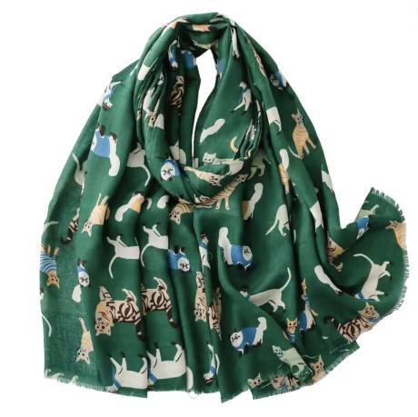 Emerald Green Summer Scarf with Happy Cats - Don't AsK