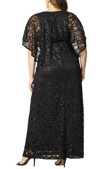 Kiyonna Celestial Cape Sleeve Sequined Lace Gown (Plus Size)
