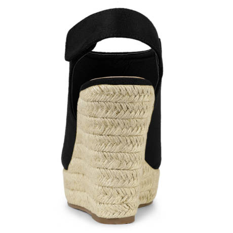 Allegra K- Slingback Platform Wedges Heel Black Espadrille Wedge Sandals