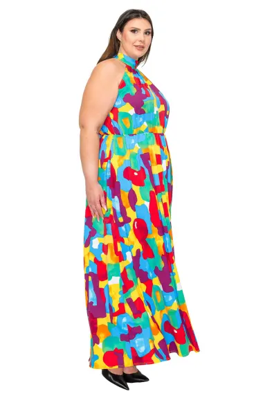 Arroyo Halter Neck Maxi Dress in Abstract Print - L I V D