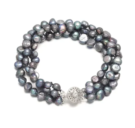 Black Freshwater Pearl Triple Strand Bracelet - Signature Pearls