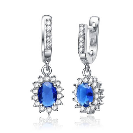 Genevive Sterling Silver White Gold Plated with Colored Cubic Zirconia Flower Shaped Dangling Earrings