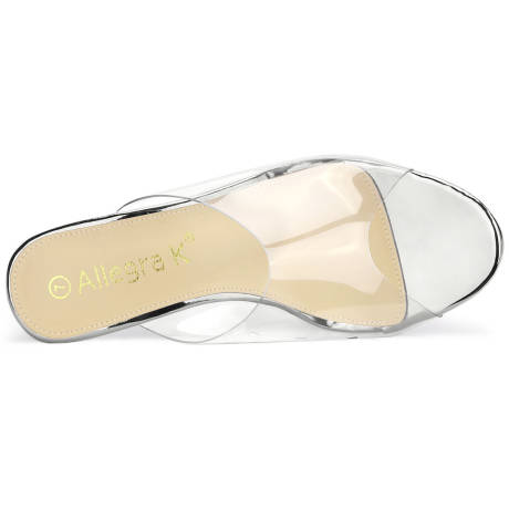 Allegra K - Block Heels Clear Platform Slides Sandals