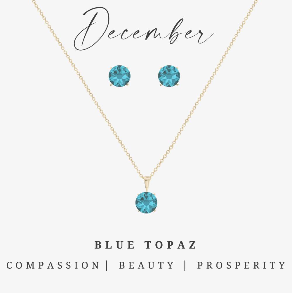 Boucles d'oreilles et collier en or avec pierre de naissance Topaze bleue de décembre CZ