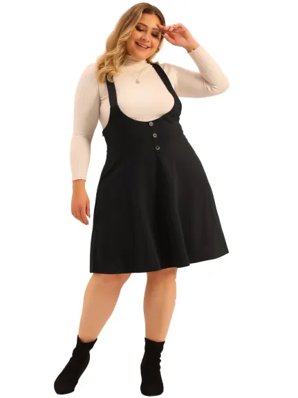 Agnes Orinda - A-Line Basic High Waist Overall Suspender Skirt