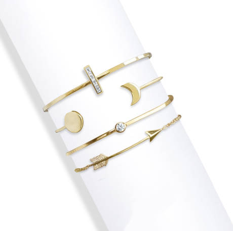 Parure de bracelet en cristal clair en forme de flèche et de barre en pierre dorée, fabriquée avec des cristaux autrichiens de qualité