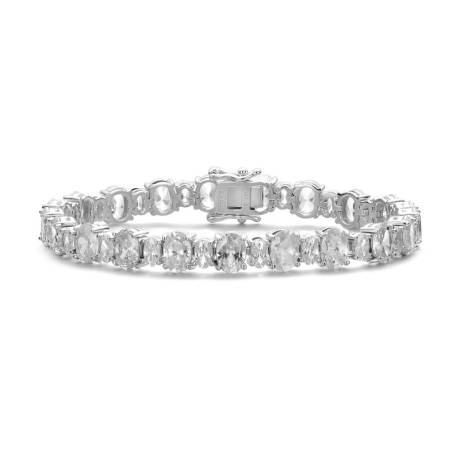 Genevive Sterling Silver with Oval Colored & Clear Cubic Zirconia Tennis Bracelet