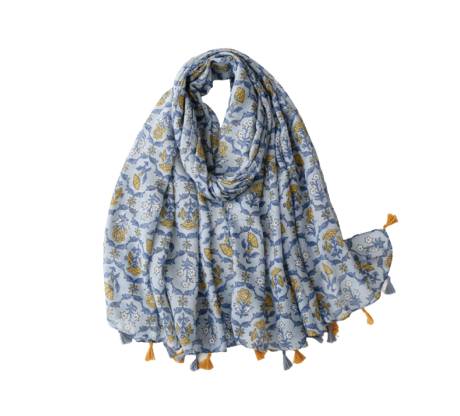 Light blue Ikat scarf with tassels - Don't AsK
