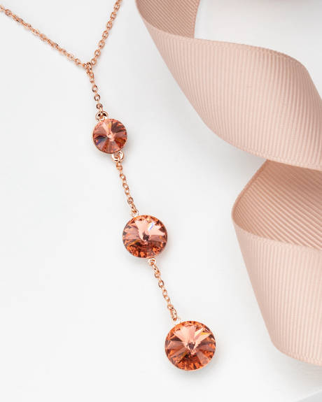 Rose Goldtone Peach Crystal Graduated Necklace made with Quality Austrian Crystals - MICALLA