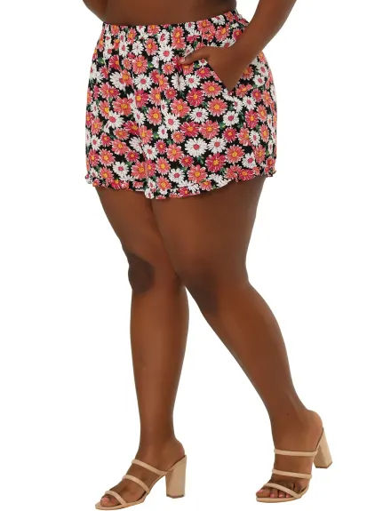 Agnes Orinda - Ruffle Hem Daisy Floral Mid Rise Summer Shorts
