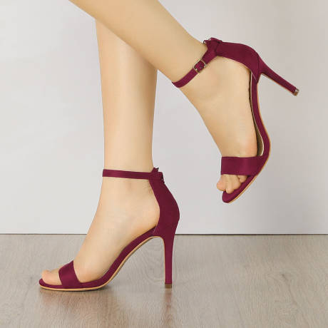Allegra K- Suede Ankle Strap High Stiletto Heels Black Sandals