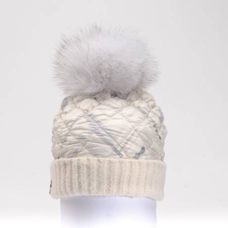 Harricana -  Puffer Beanie W Knitted Cuff And Upcycled Fur Pom