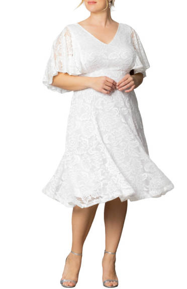 Kiyonna Genevieve Lace Flutter Sleeve Midi Dress (Plus Size)