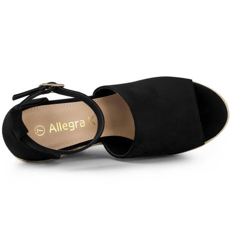 Allegra K- Women's Espadrilles Platform Black Espadrille Wedges Sandals
