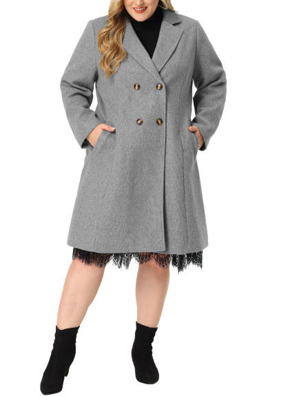 Agnes Orinda - Notched Lapel Winter Double Breasted Long Coats