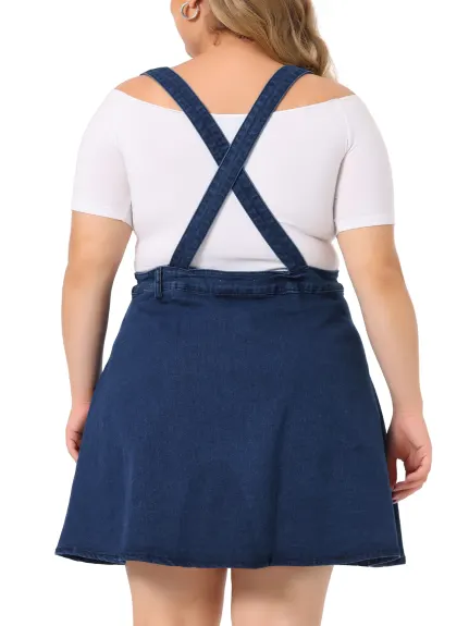 Agnes Orinda - Adjustable Strap Braces Denim Suspender Skirt
