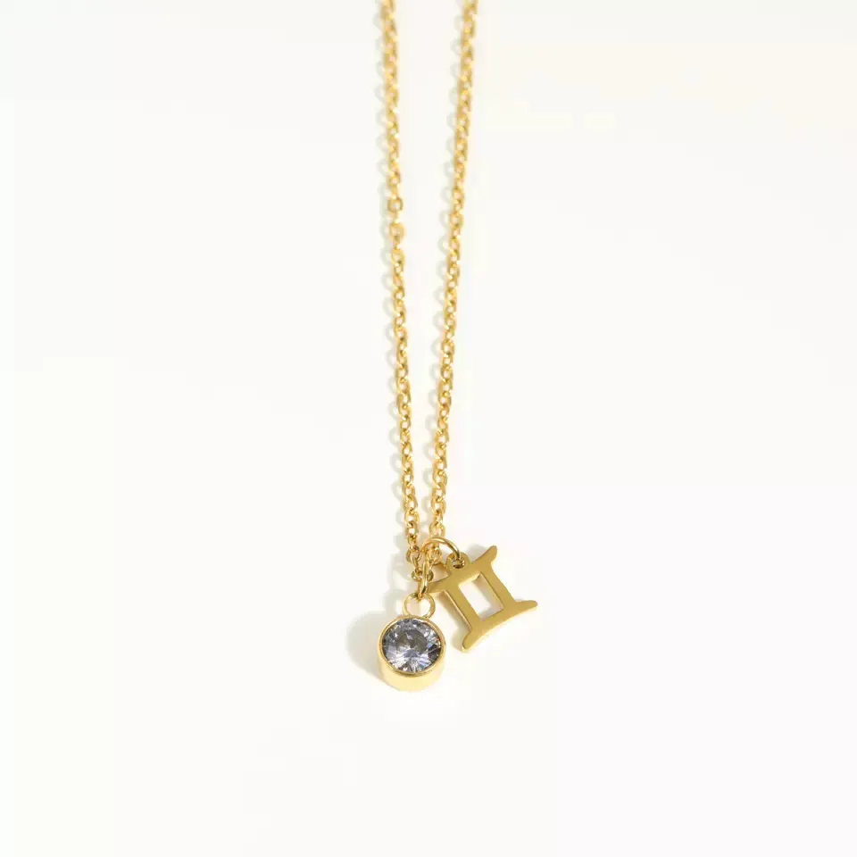Goldtone zodiac and birthstone necklace in stainless steel - Gemini - Eva Sky2